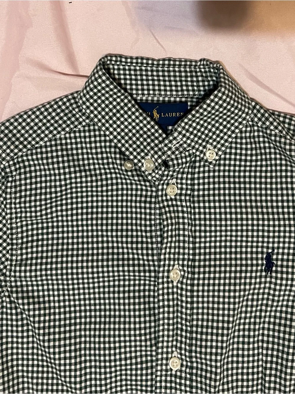 Ralph Lauren Green & White Gingham Button-Down Shirt Boys Size 5